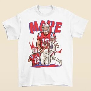 NEW Drake Maye Cartoon Style New England Football T-Shirt